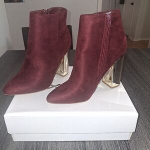 Suede Burgundy Ankle Boots with Gold Heel- W Sz 9
